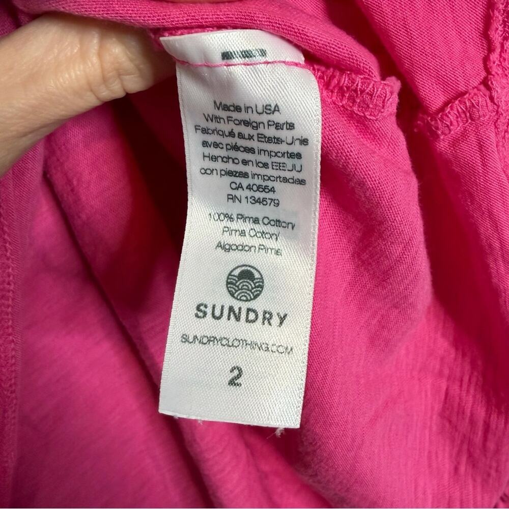 Sundry Gathered Raglan Long Sleeve Top Peasant Style Hot Pink Size 2 Medium - Picture 6 of 8